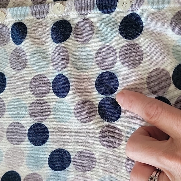Ann Taylor Blue Gray White Circle Polka Dot Cardigan Sweater Petite Medium - Picture 12 of 13